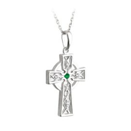 Celtic Cross with Emerald & Cubic Zirconia Sterling Silver S44556