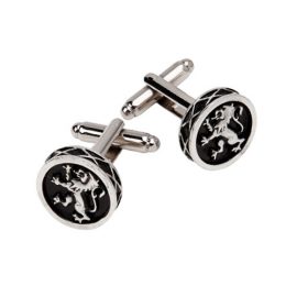 Lion Rampant Cufflinks Round Polished Pewter KCL37P