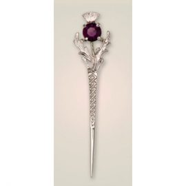 Thistle Kilt Pin Small Amethyst Stone Polished Pewter APSJ79