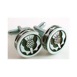 Thistle Round Cufflinks Polished Pewter KCL7P