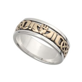 Gents Claddagh Band with Celtic Knot SS & 10kt Gold S21008