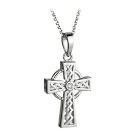 Celtic Cross with Diamond 14kt White Gold S44043