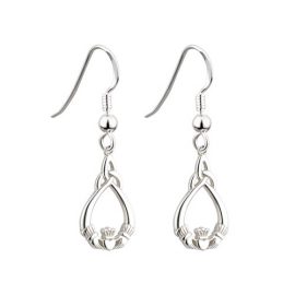 Claddagh Trinity Knot Drop Earrings Sterling Silver S33178