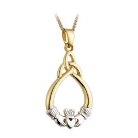 Claddagh Trinity Knot Two Tone Pendant Silver Gold Plated S44691
