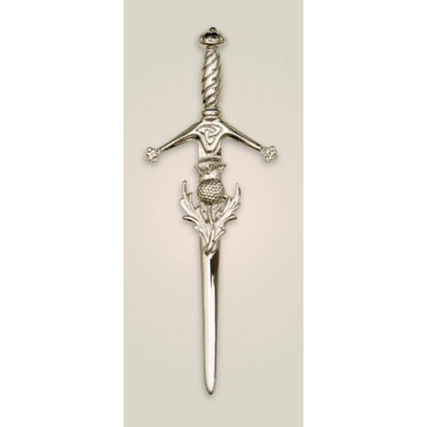Claidhmhor Kilt Pin with Thistle Polished Pewter APSJ97