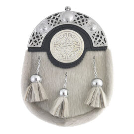 Light Seal Skin Dress Sporran with Engraved Celtic Targe