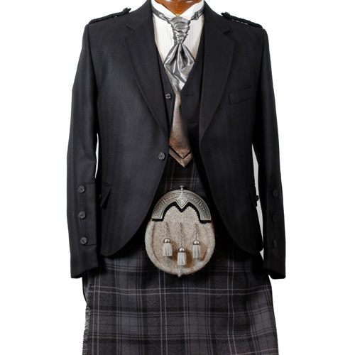 Black Herringbone Clunie Jacket with 5 Button Vest | The Highland