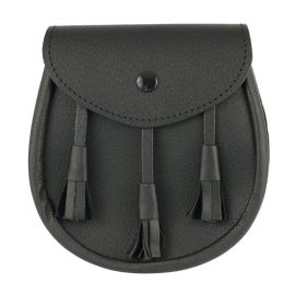 Black Leather Day Sporran with Three Tassels