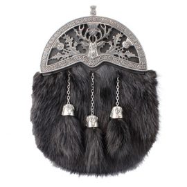 Black Musquash Dress Sporran with Pierced Heavy Stag Thistle Cantle