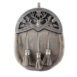 Medium Grey Seal Dress Sporran with Pierced Heavy Stag Thistle Cantle