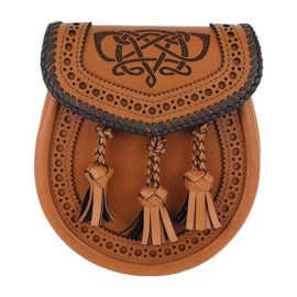 Tan Leather Sporran Hand Bound Brogue Design