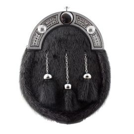 Black Seal Skin Dress Sporran with Celtic Medallion Cantle