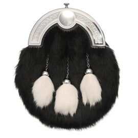 Black Rabbit Dress Sporran with White Tassels