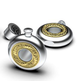 Clan Crest Round Sporran Flask 5oz Stainless Steel Gold Plated Surround